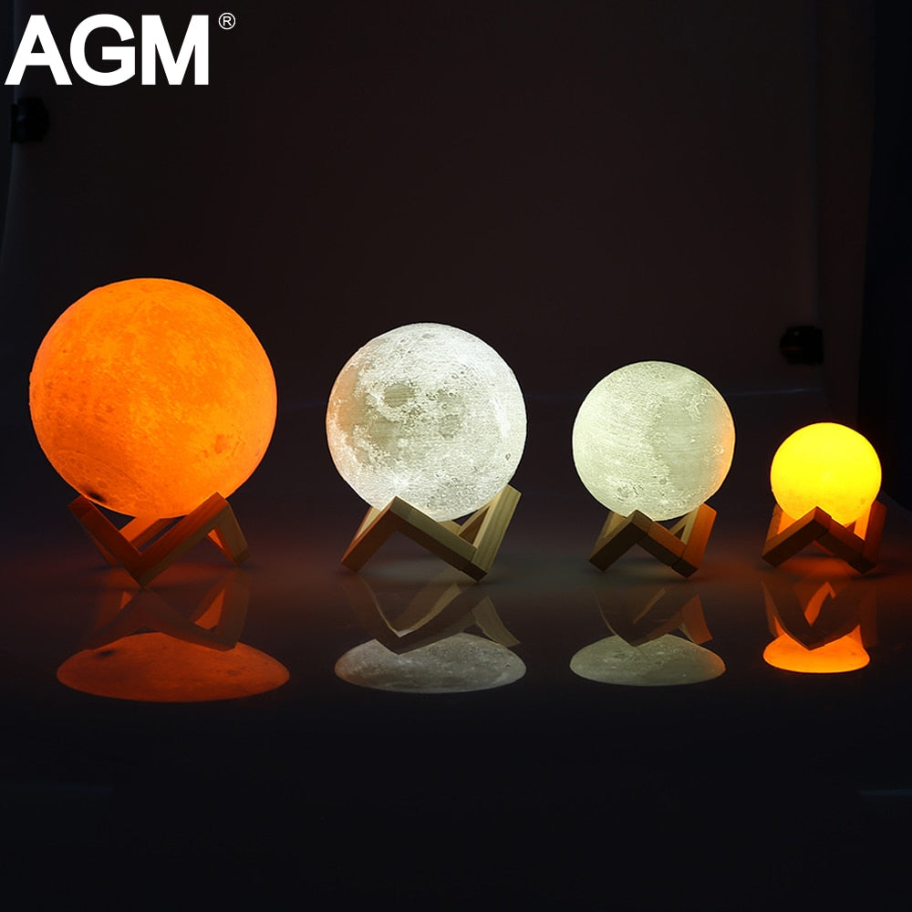 Rechargeable LED Night Light Moon Lamp 3D Print Moonlight Luna Bedroom Home Decor 2 Colors Change Touch Switch Creative Gift